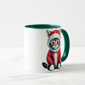 Mug Chaton dans un pull de Noël rouge et blanc (Devant droit)