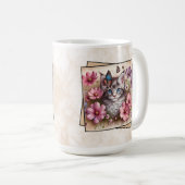 Mug Chaton Gris Floral (Devant droit)