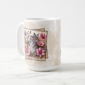 Mug Chaton Gris Floral (Devant gauche)