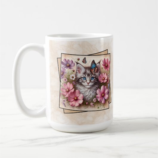 Mug Chaton Gris Floral (Gauche)