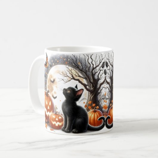 Mug Chaton Halloween Citrouille et Fantôme Mignon (Devant gauche)