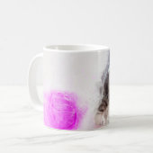 Mug Chaton jouant avec une boule de fil rose aquarelle (Devant gauche)