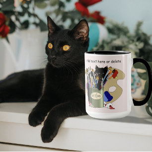 Mug Chaton noir Pinceau Pot de peinture Artiste Chat R
