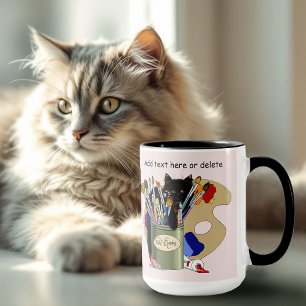Mug Chaton noir Pinceau Pot de peinture Artiste Chat R