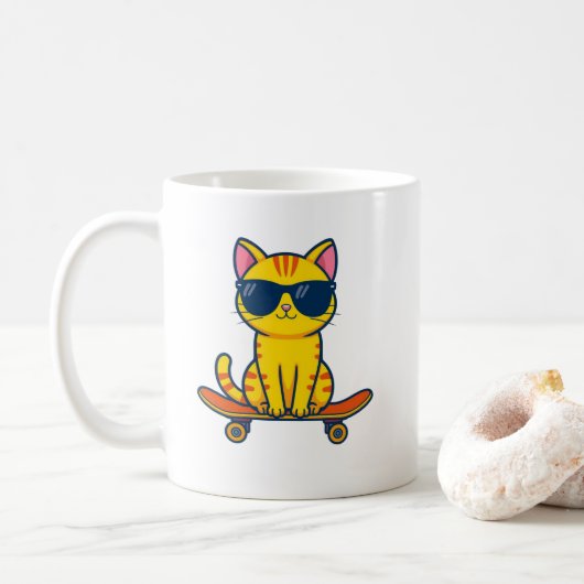 Mug Chaton Planche à Roulettes Mignon – Café Drôle (Avec donut)