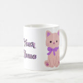 Mug Chaton Rose Assis Mignon Kawaii avec Nœud Papi (Devant droit)
