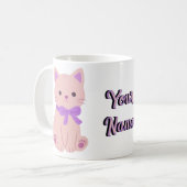 Mug Chaton Rose Assis Mignon Kawaii avec Nœud Papi (Devant gauche)
