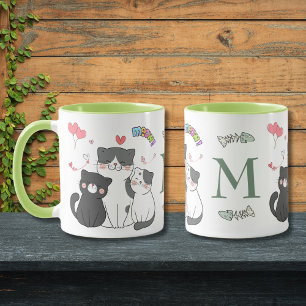 Mug Chatons Adorables Thème Monogramme Meow Coeurs