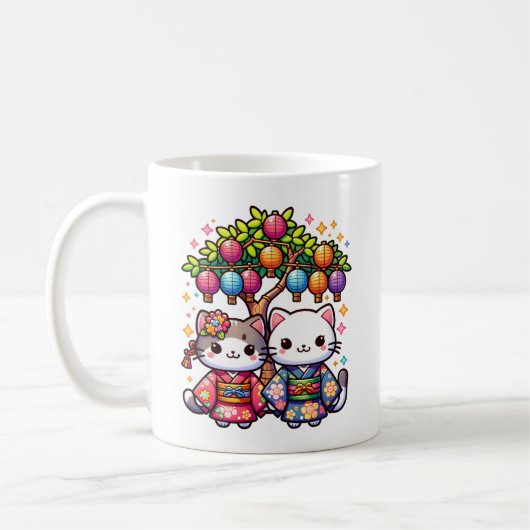 Mug Chatons de Tanabata en kimonos (Gauche)
