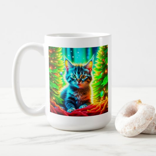 Mug Chatons gris mignons avec arbres de Noël (Avec donut)