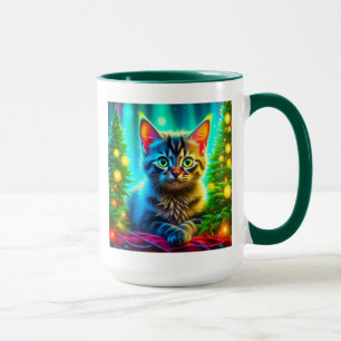 Mug Chatons gris mignons avec arbres de Noël
