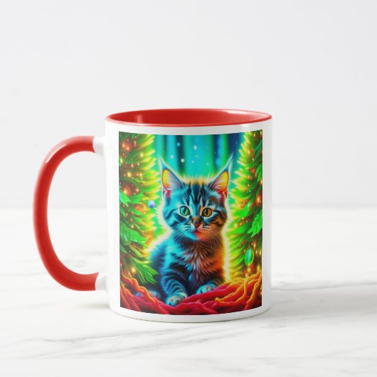 Mug Chatons gris mignons avec arbres de Noël (Gauche)
