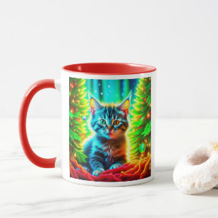 Mug Chatons gris mignons avec arbres de Noël