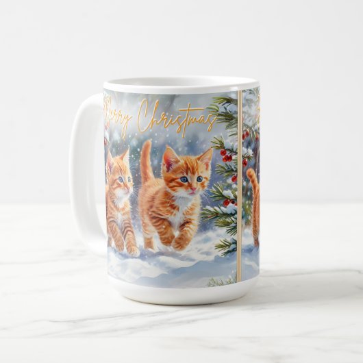 Mug Chatons Roux Chats Mignons Dans Neige Joyeux Noël (Devant gauche)