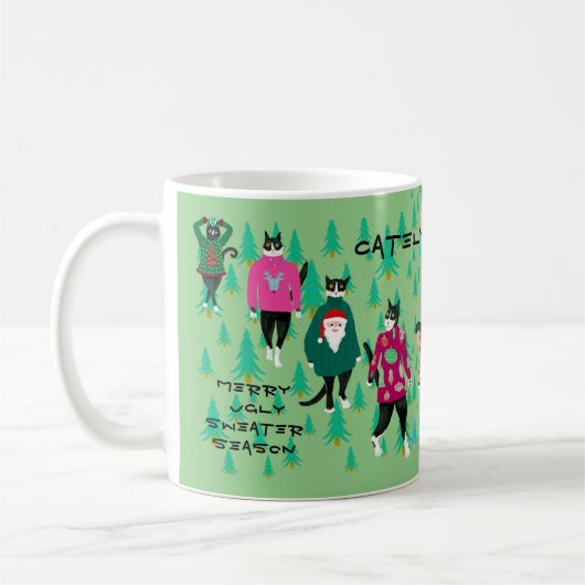 Mug Chats amusants dans les doux pulls de Noël vert (Gauche)