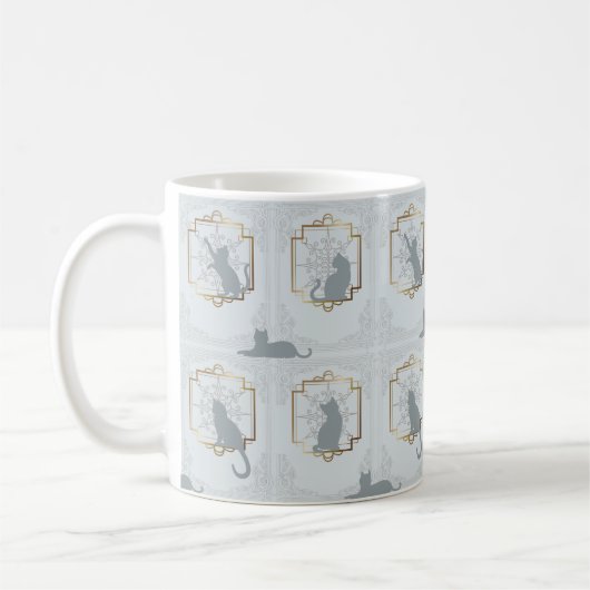 Mug Chats Art Déco Élégants - Gris Clair (Gauche)