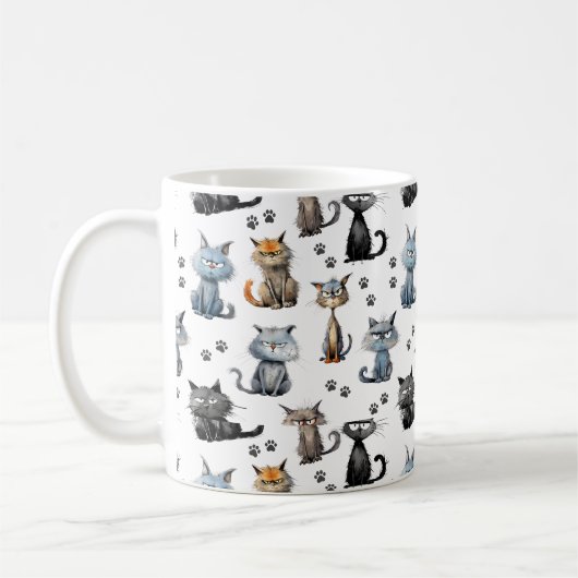 Mug Chats Avec Grumpy Scowling Visages Motif Avec Nom (Gauche)