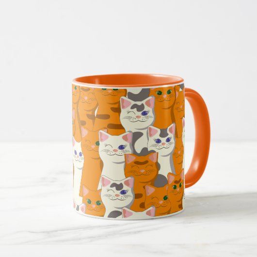 Mug Chats blancs et gingembre motif yeux verts yeux bl (Devant droit)