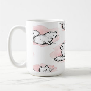 Mug Chats Blancs Mignons Motif Aquarelle Rose Chat Kaw