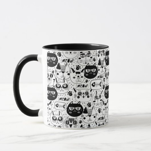 Mug Chats blancs noirs face motif (Gauche)