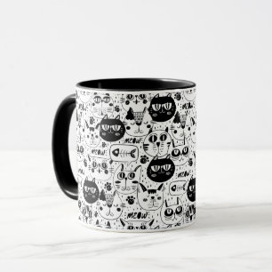 Mug Chats blancs noirs face motif