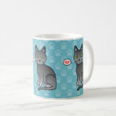 Mug Chats Bleus Russes Avec des Cœurs sur Fond Bleu (Devant droit)