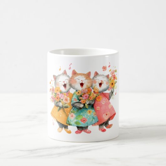 Mug Chats chantants tenant des bouquets (Centre)