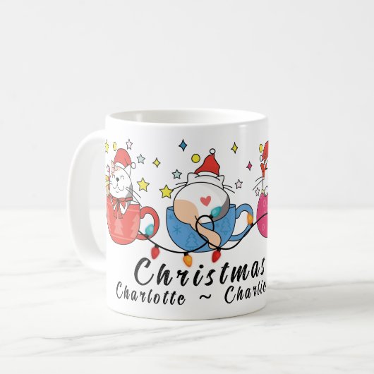 Mug Chats de Noël amusants I Fête de Noël Monogramme (Devant gauche)