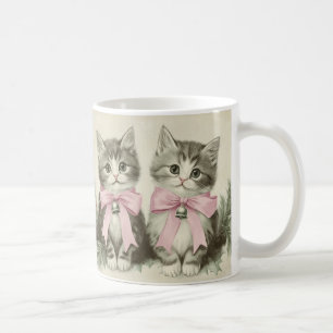 Mug Chats de Noël vintage avec des rubans roses