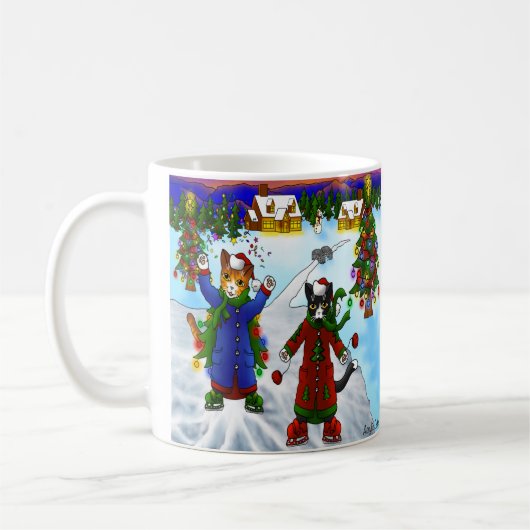 Mug Chats de patinage sur glace de Noël V2 (Gauche)