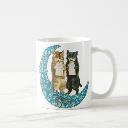 Mug Chats de Valentine sur une lune de fleurs bleues (Droite)