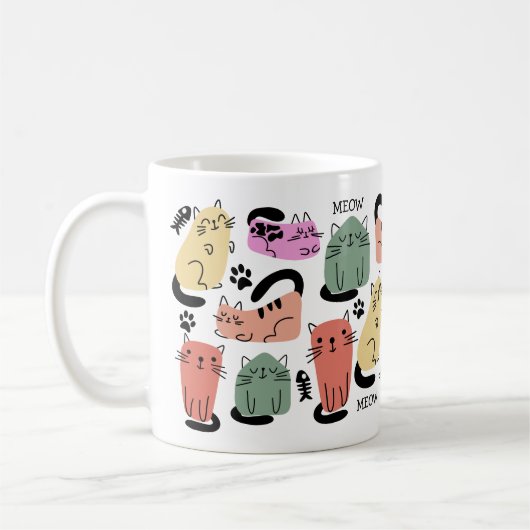 Mug Chats doodles mignons et empreintes de pattes (Gauche)