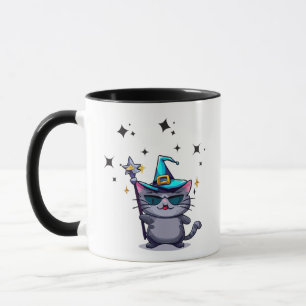 Mug Chats en sorcière d'Halloween tenant des étoiles d