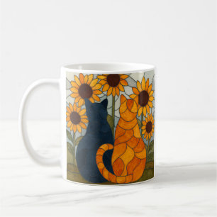 Mug Chats en vitrail et conception d'art de tournesols
