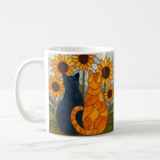 Mug Chats en vitrail et conception d'art de tournesols (Gauche)
