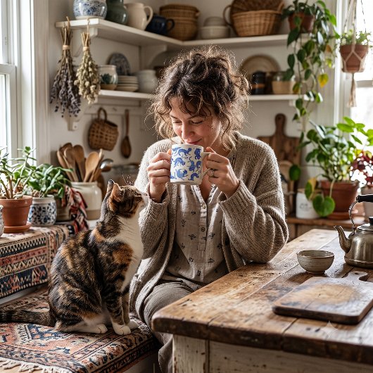 Mug Chats Flottants Bleu de Style Ming