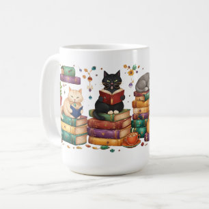 Mug Chats lisant des livres, scène de bibliothèque cos