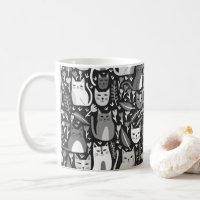 Chats mignons Fun Floral Kitten Motif noir et blan