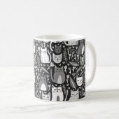 Mug Chats mignons Fun Floral Kitten Motif noir et blan (Devant droit)