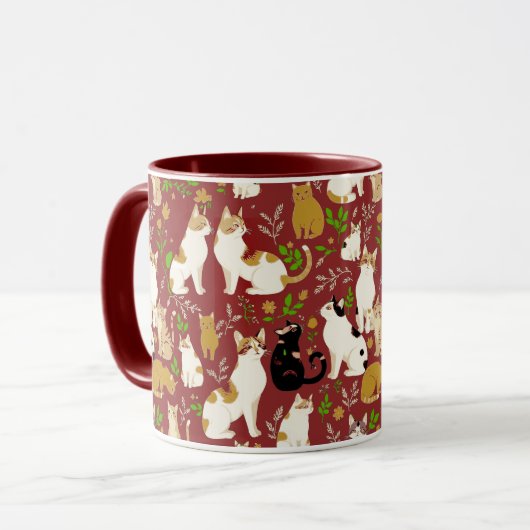 Mug Chats mignons sur fond bordeaux (Devant gauche)