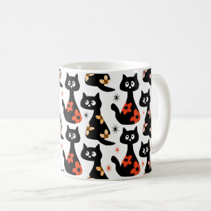 Mug Chats noirs à fleurs rétro (blanc)