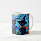 Mug Chats noirs Citrouille Halloween drôle (Devant droit)