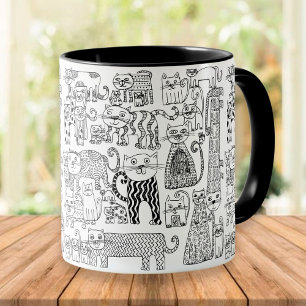 Mug Chats noirs et blancs à motif tendance amusant