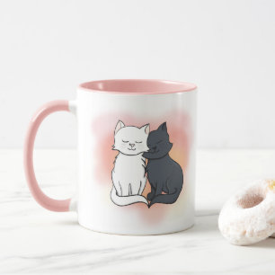 Mug Chats noirs et blancs dans l'amour Dreamy rose