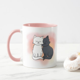 Mug Chats noirs et blancs dans l'amour Dreamy rose