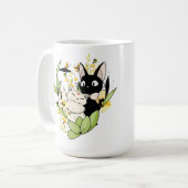 Mug Chats noirs et blancs mignons avec couronne de fle (Devant gauche)
