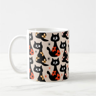 Mug Chats noirs floraux rétro (beige doux)