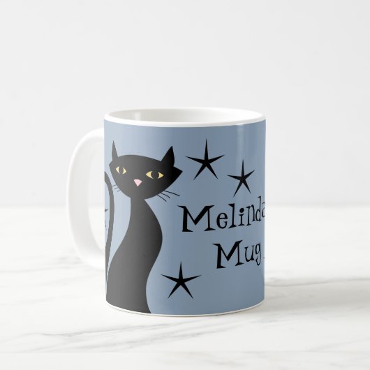 Mug Chats noirs rétro, bleu boom de construction (Devant gauche)