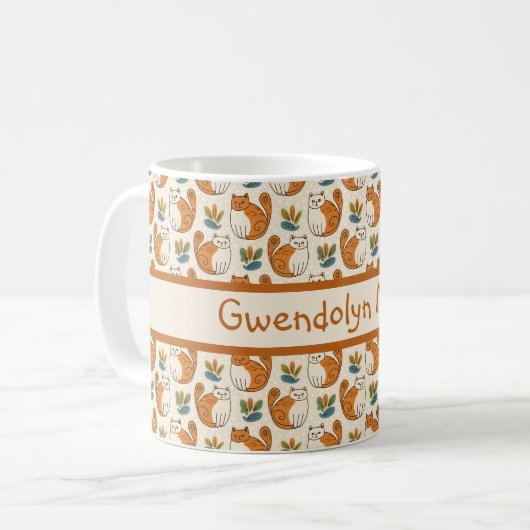 Mug Chats orange et blanc Style d'art naïf Bloc de cou (Devant gauche)