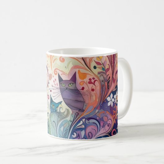 Mug Chats psychédéliques fleurs coloré énergétique (Devant droit)